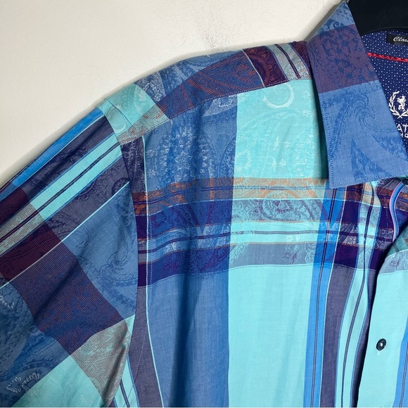 Bugatchi long sleeve button down shirt blue plaid paisley print classic fit XL - Picture 4 of 9
